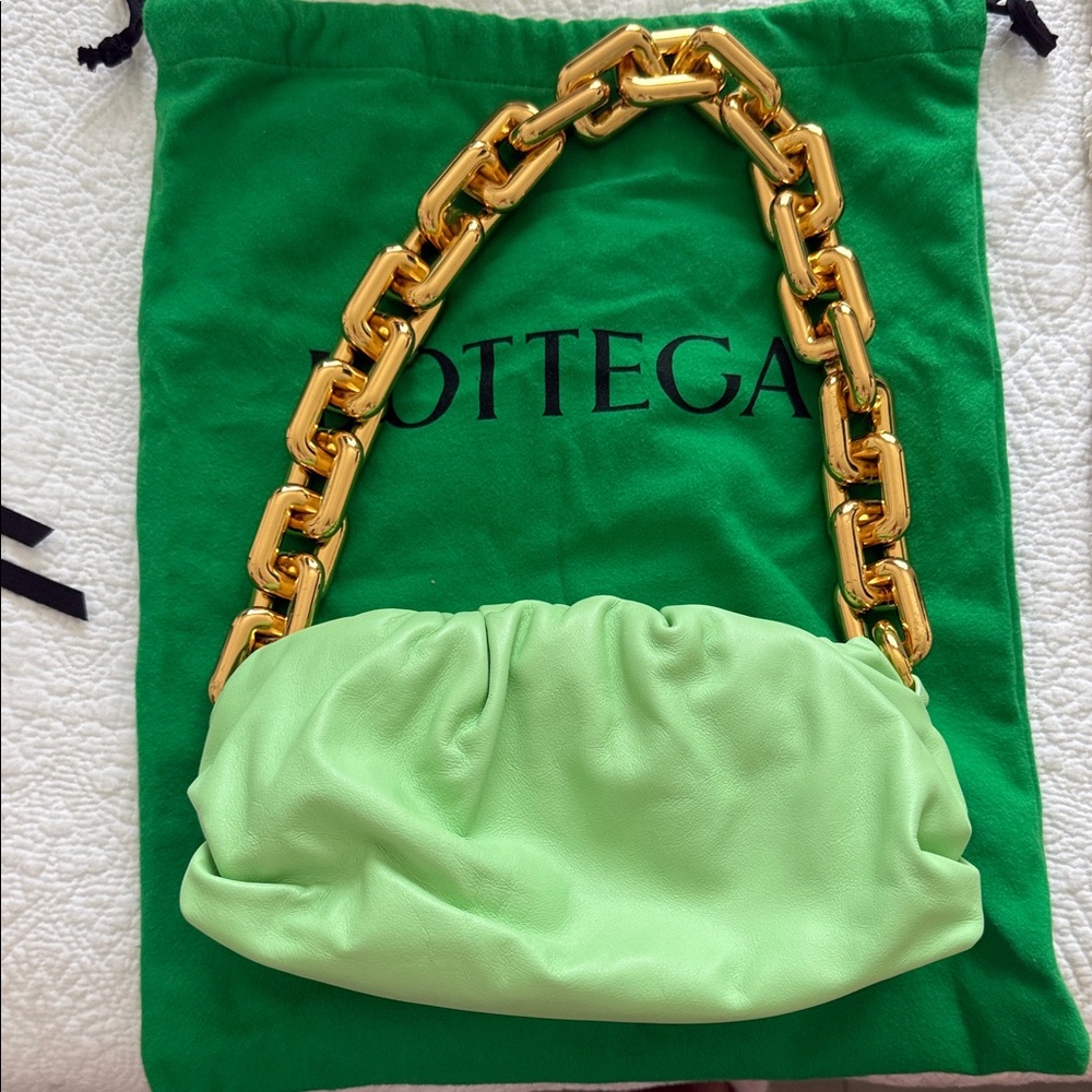 Bottega Veneta Lime Green Leather Bag with Gold Chain